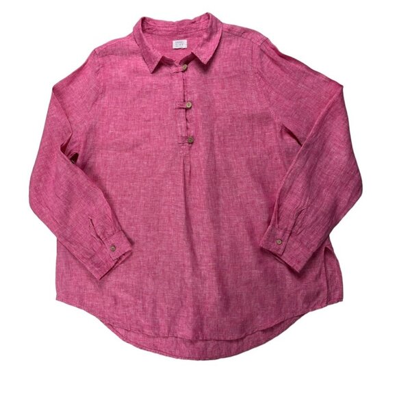 Sigrid Olsen Pink Linen Roll Tab Sleeve Beachy Coastal Lagenlook Tunic Size 1X - Picture 4 of 14